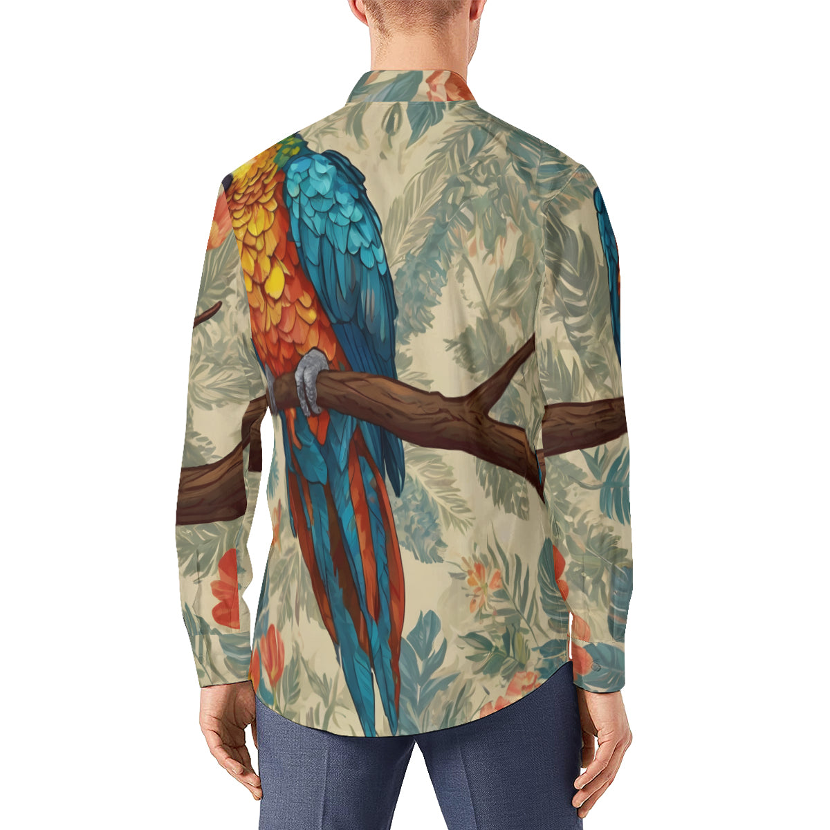 Parrot Design Men's Classic Long-Sleeved Shirt | Polyester
