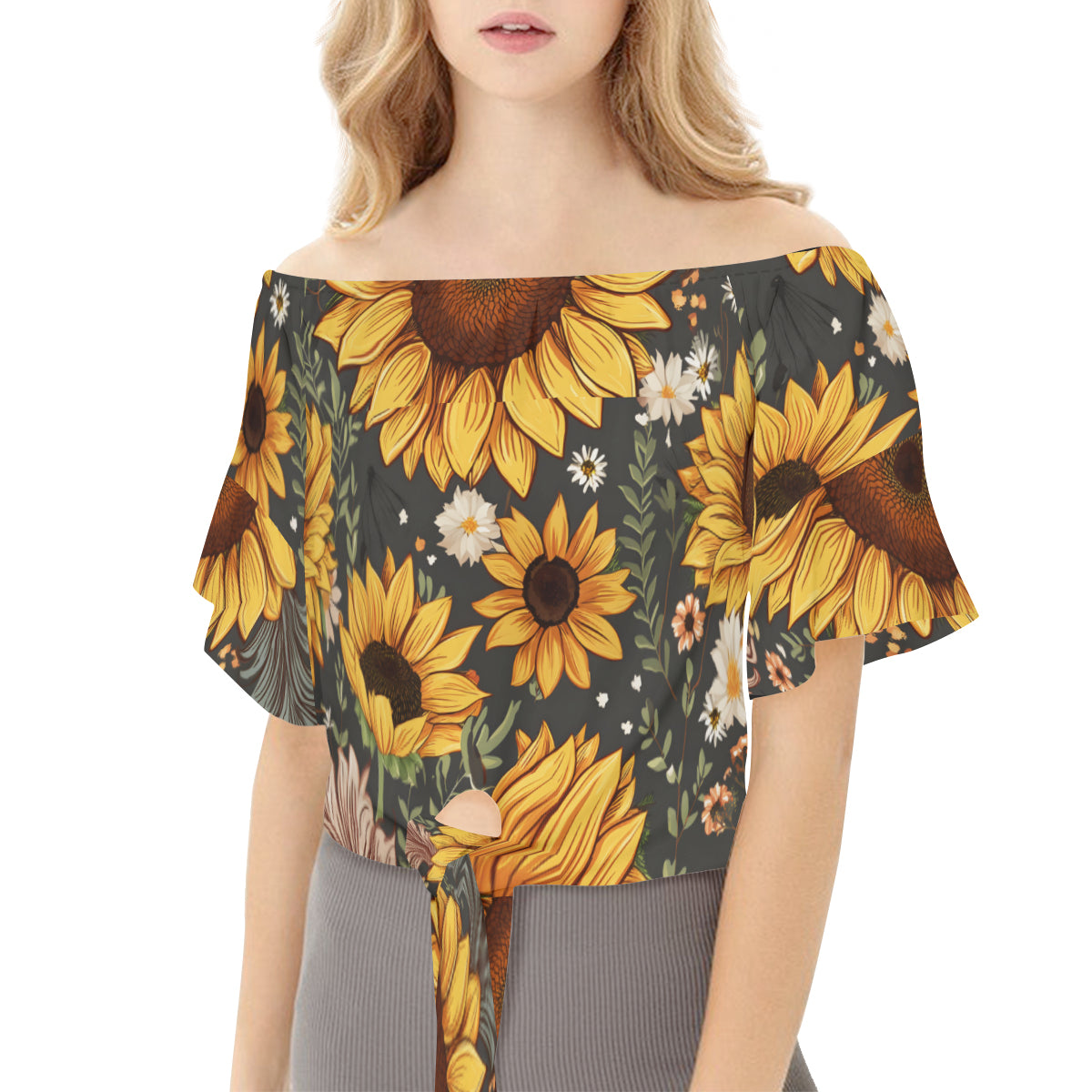 Sunflower Women's One-shoulder Tie Short Sleeves T-shirt