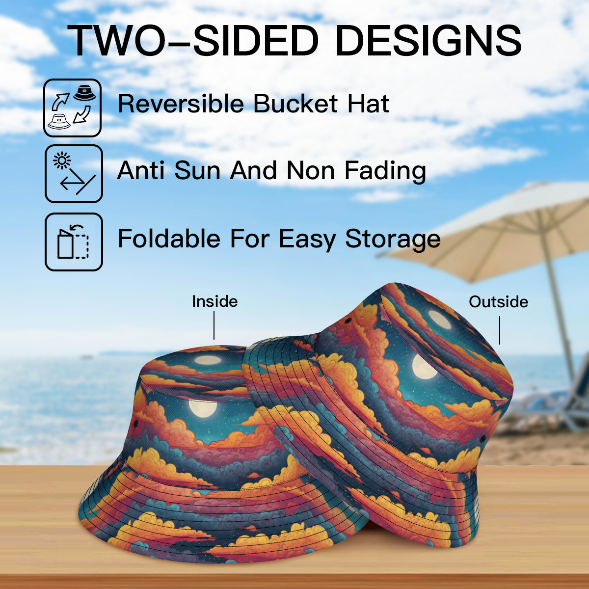Sky Beauty Abstract Double-Sided Fisherman Hat | Polyester