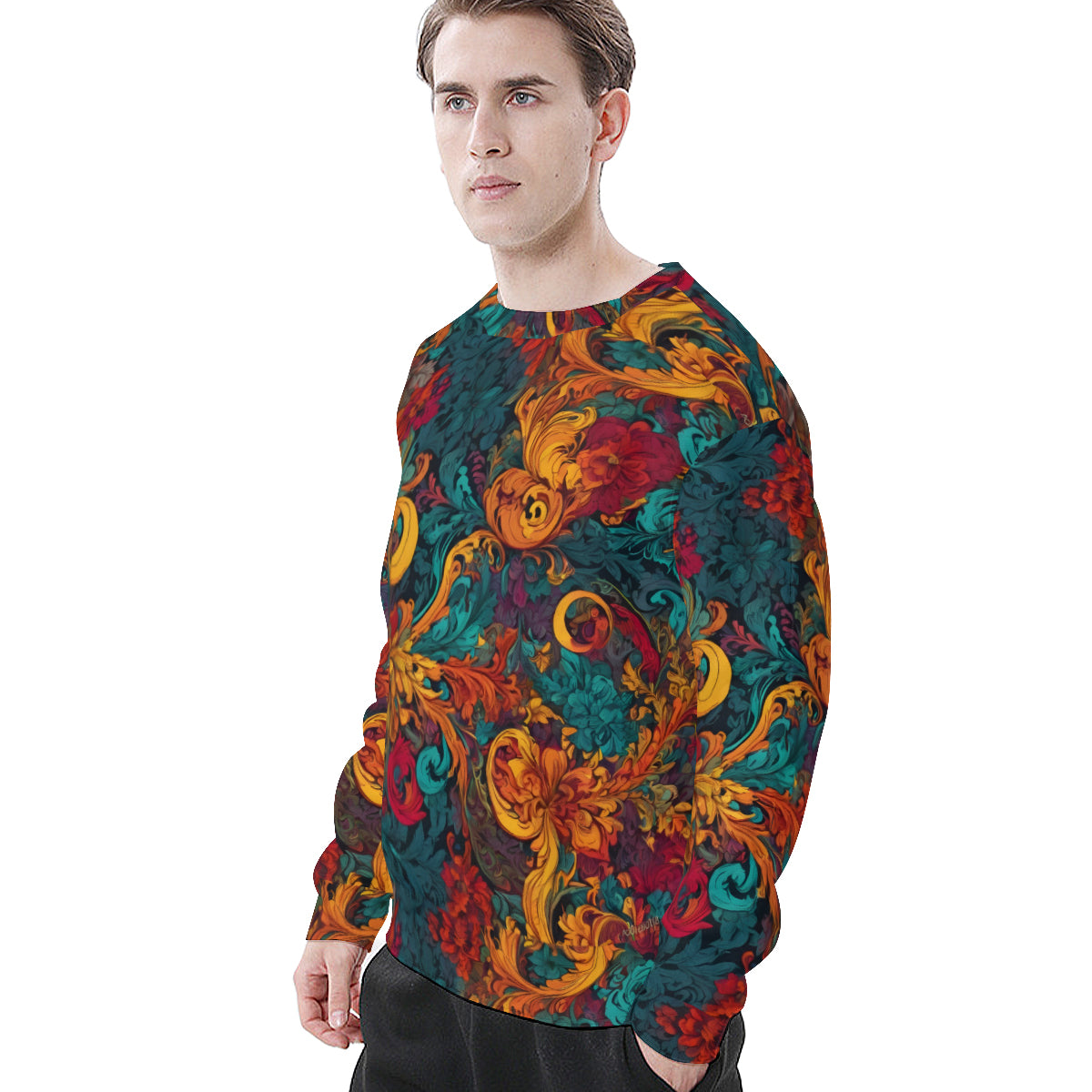 Awesome Flower Design Men's O-Neck EU Size Long-Sleeved T-Shirt | 180GSM Cotton