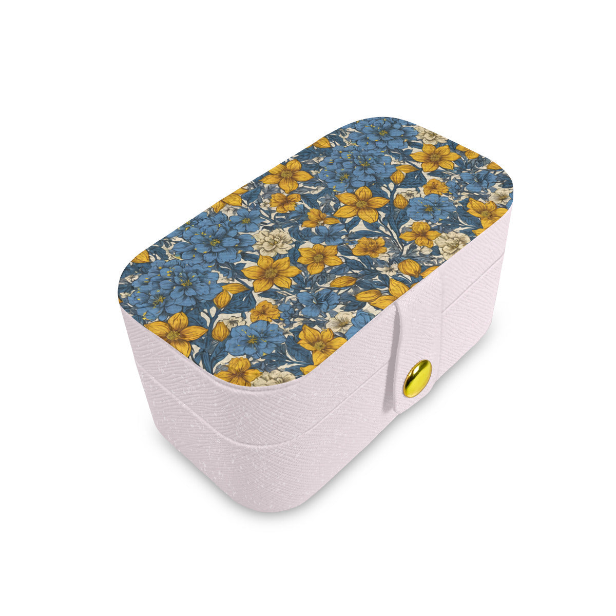 Abstract Yellow Floral Personalized Portable Jewelry Box | PU