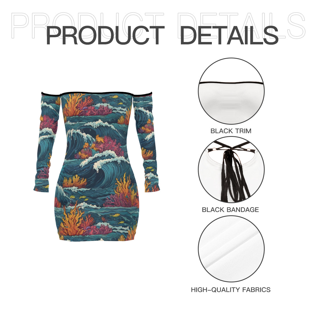 Ocean Waves Women's Off-shoulder Back Lace-up Dress | Polyester