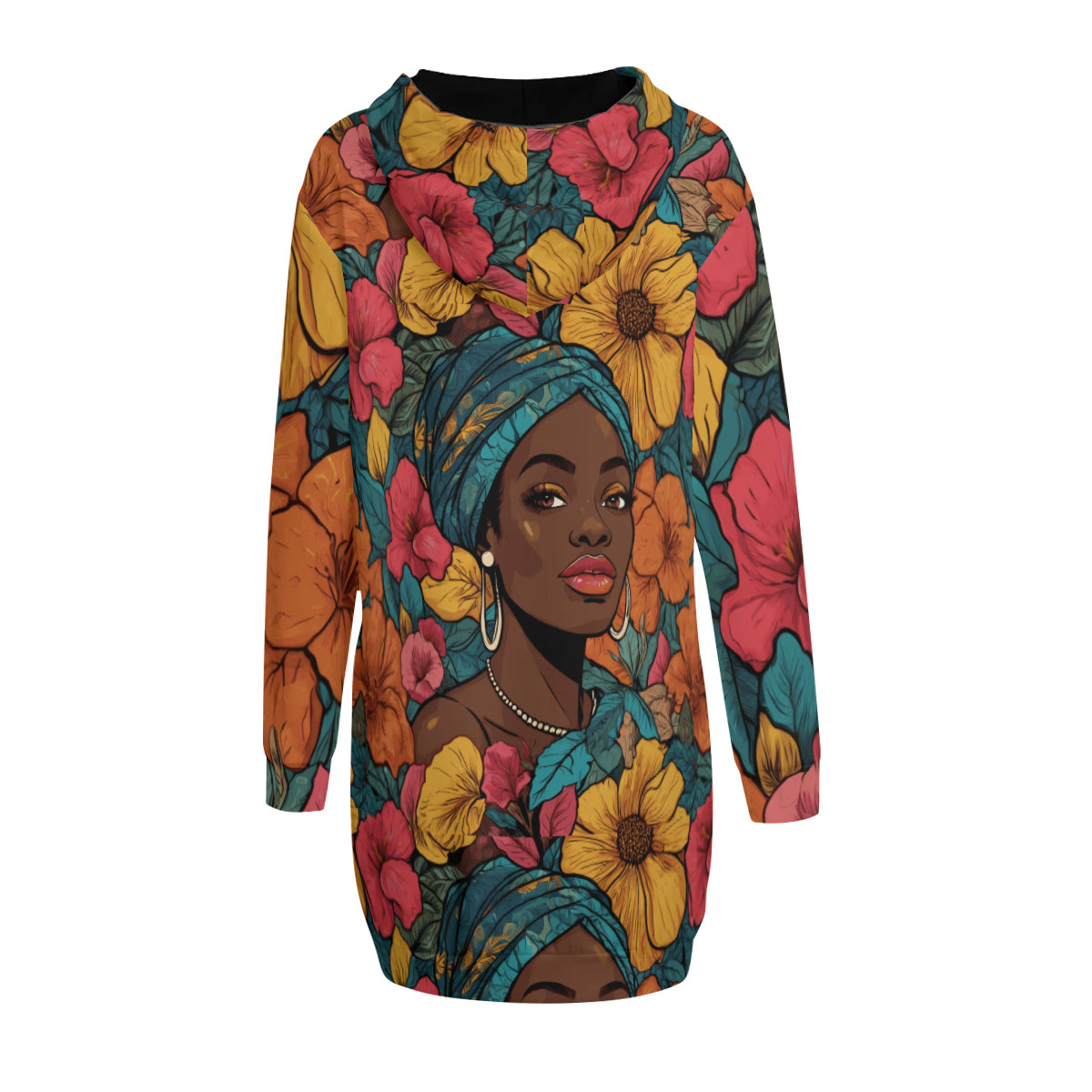 Melanin Queen Women Long Sleeve Casual Hoodie Sweatshirt Dress