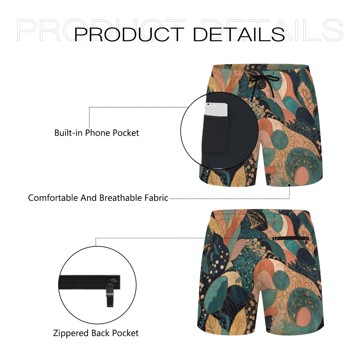 Abstract Wonder Men's Casual Shorts Double-Layer Sports Beach Pants