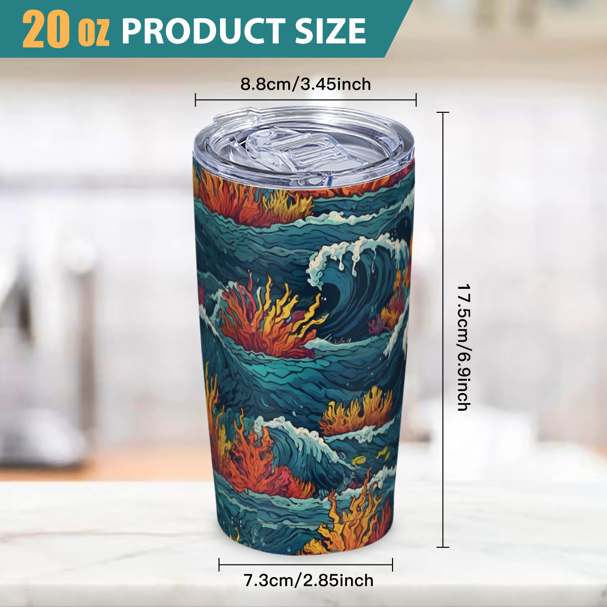 Ocean Waves Outdoor Travel Carry Tumbler (600ml/20oz) | Stainless Steel 304