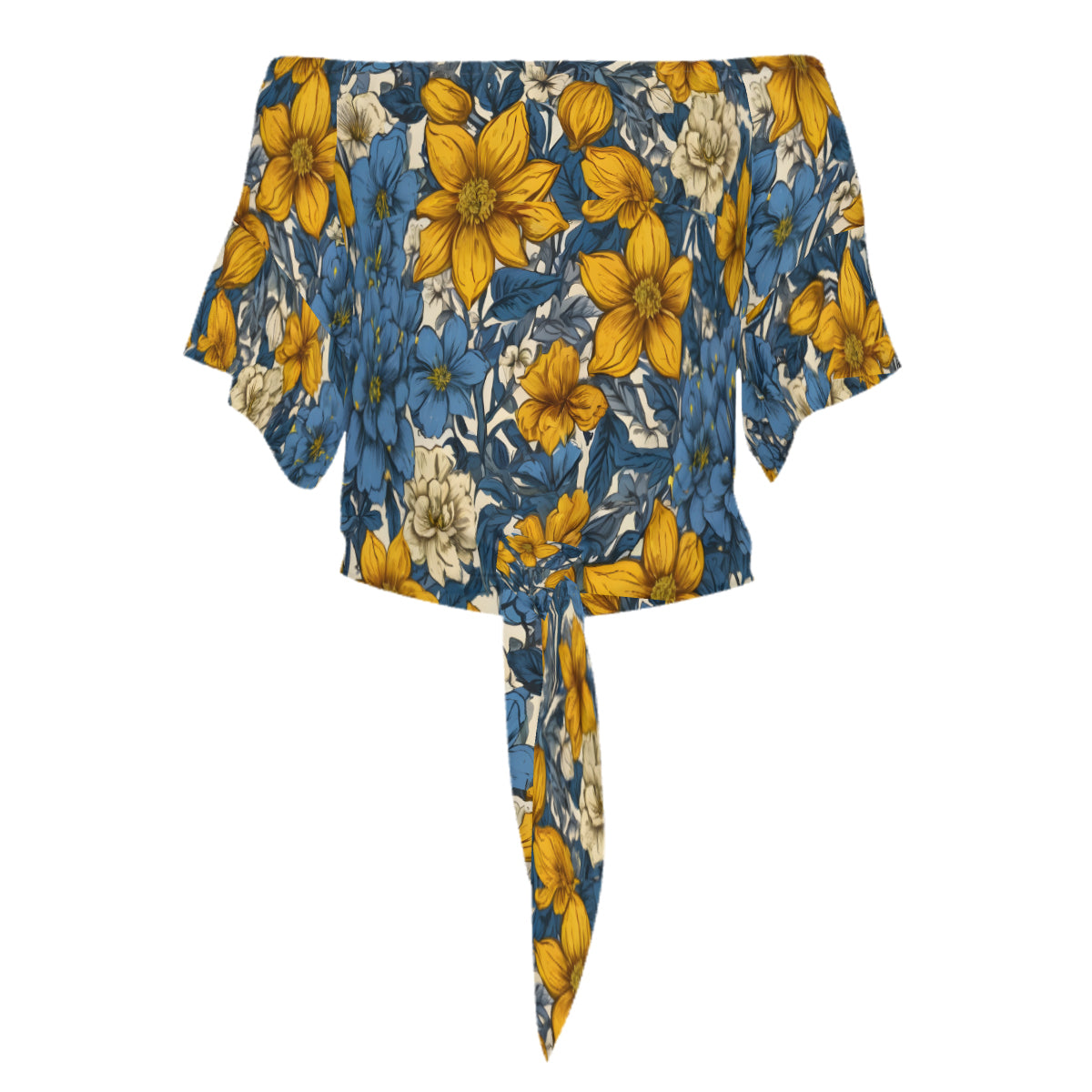 Floral Yellow Abstract Women's One-shoulder Tie Short Sleeves T-shirt | Polyester