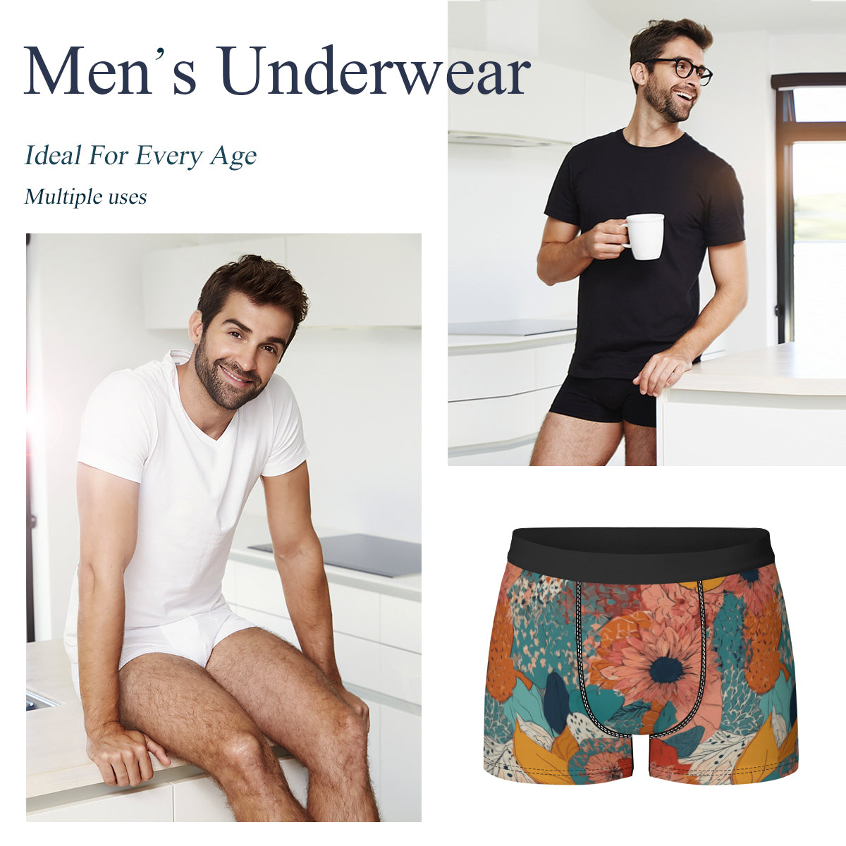Awesome Floral Men's Underwear (Front and Back Design)丨Polyester