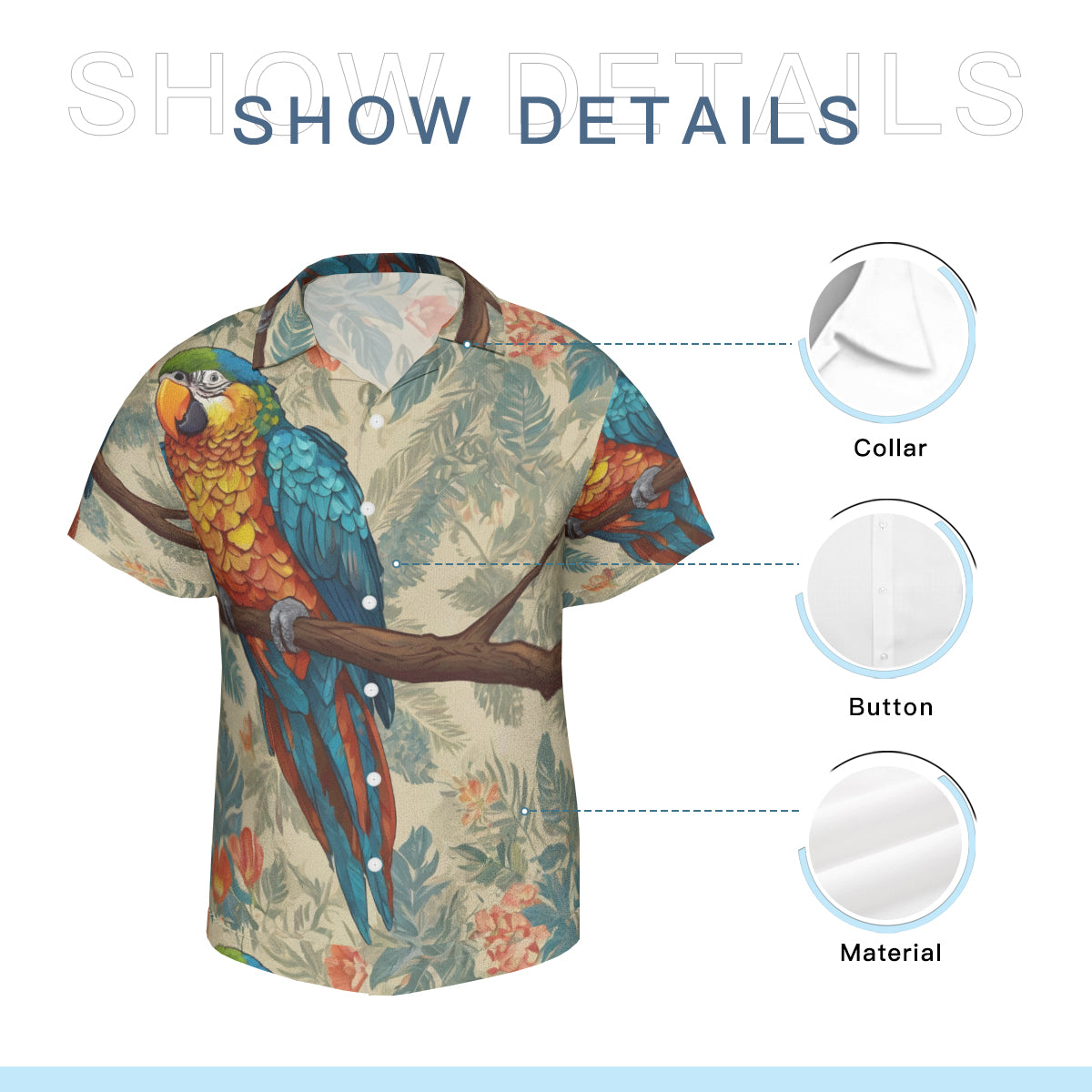 Parrot Design Hawaiian Shirt(No chest pocket) | Polyester
