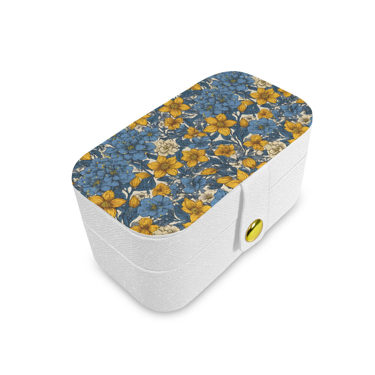 Abstract Yellow Floral Personalized Portable Jewelry Box | PU