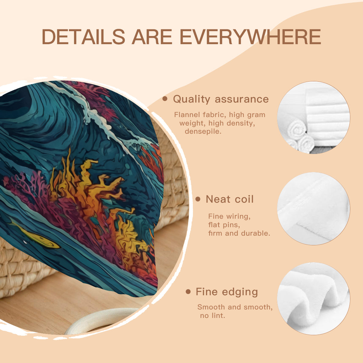 Ocean Waves Single-Sided Printed Round Blanket | 280GSM Flannel
