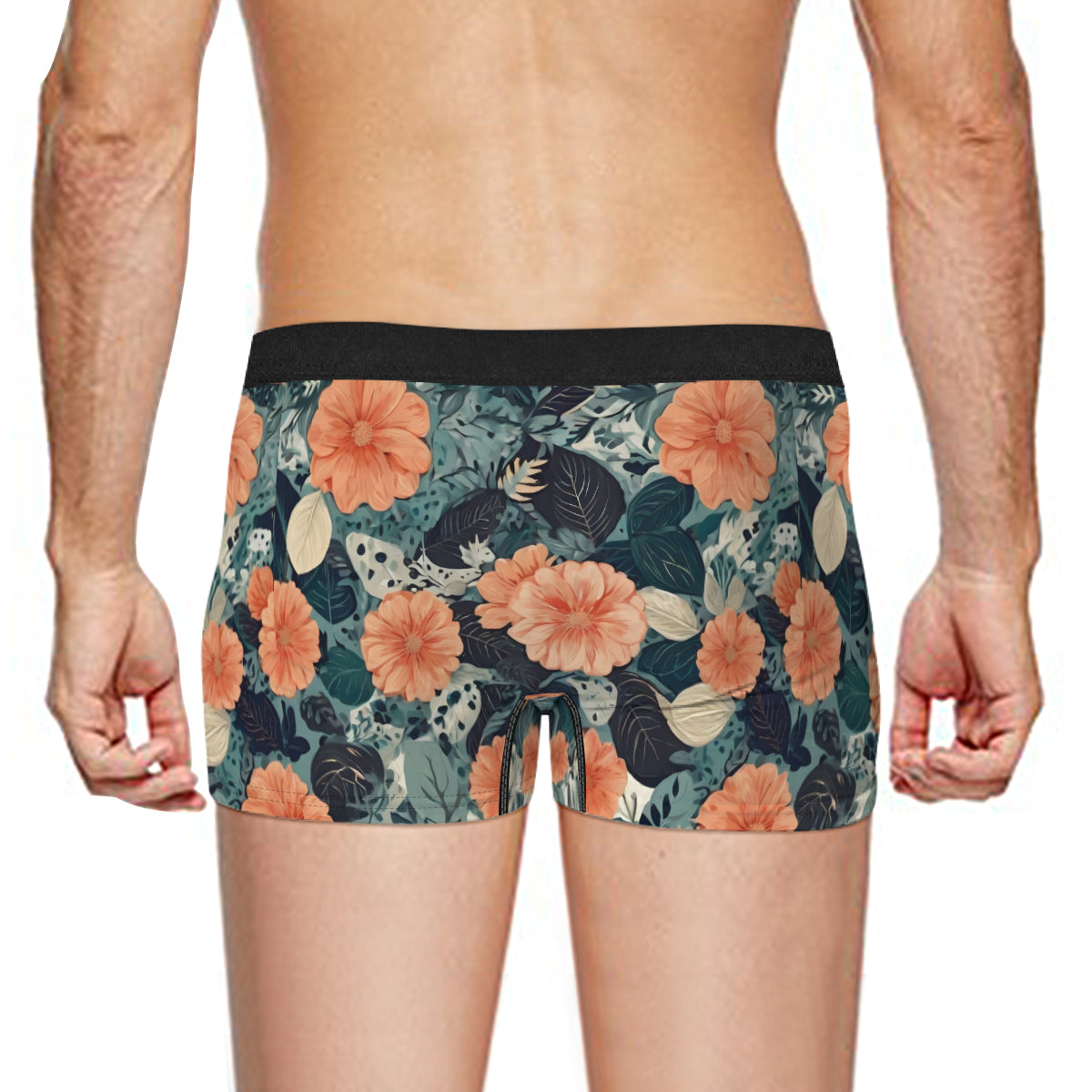 Floral Red Men's Underwear (Front and Back Design)丨Polyester