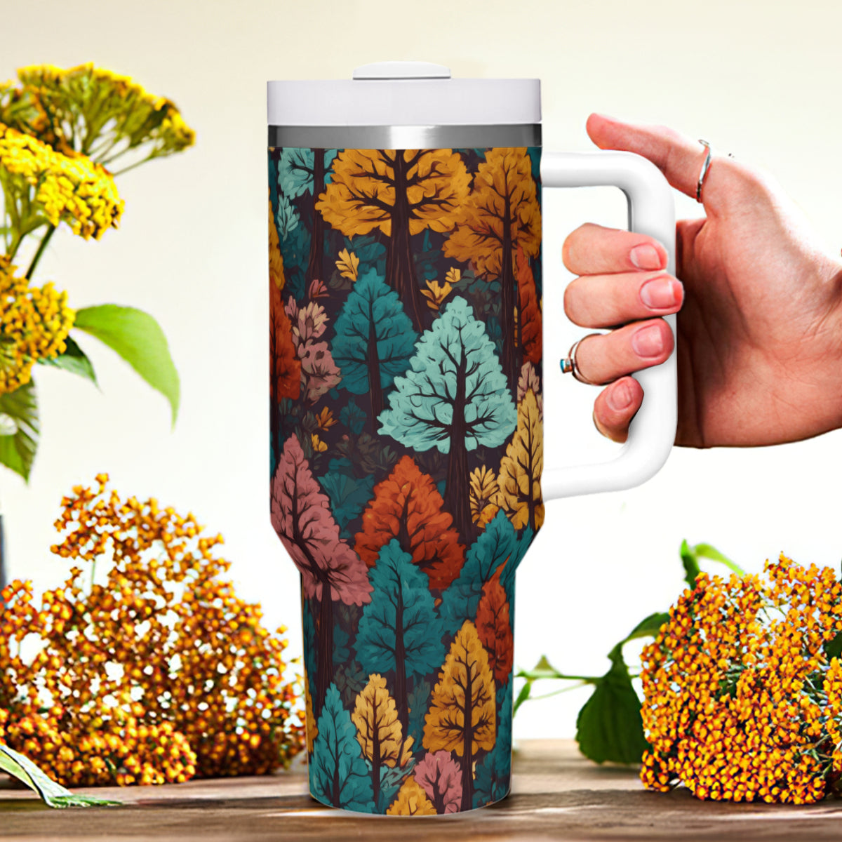 Beautiful Floral Large Capacity Tumbler with Handle(1100ml/40oz) | Stainless Steel 304