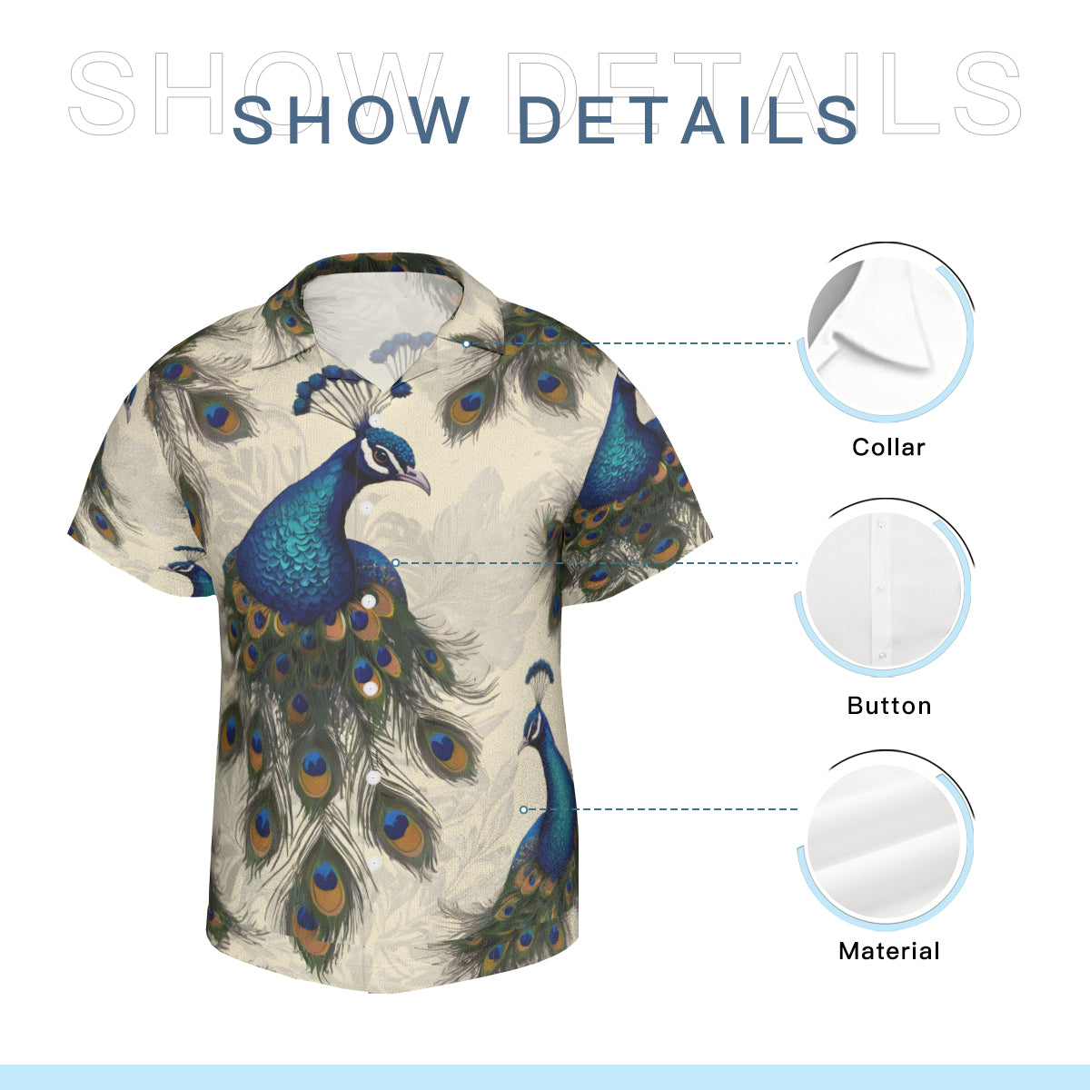 Peacock Design Men's Hawaiian Shirt(No chest pocket) | Polyester