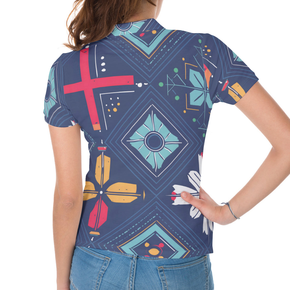 Abstract Pattern Women's Short-Sleeved Polo Shirt