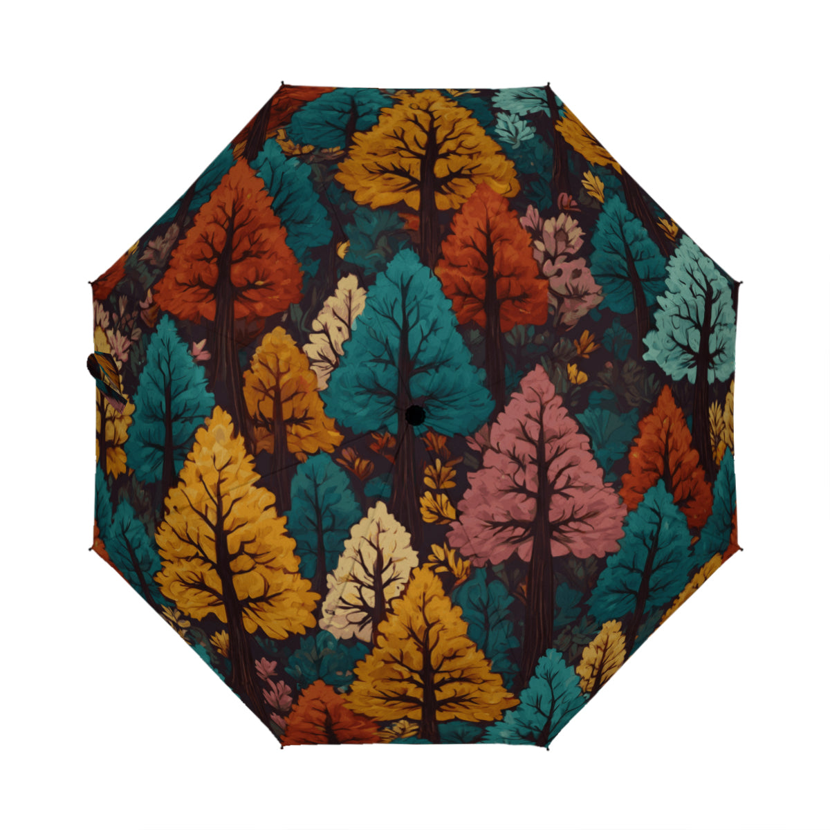 Beautiful Floral Automatic Tri-Fold Black Rubber Umbrella (Outside Printing)|Polyester