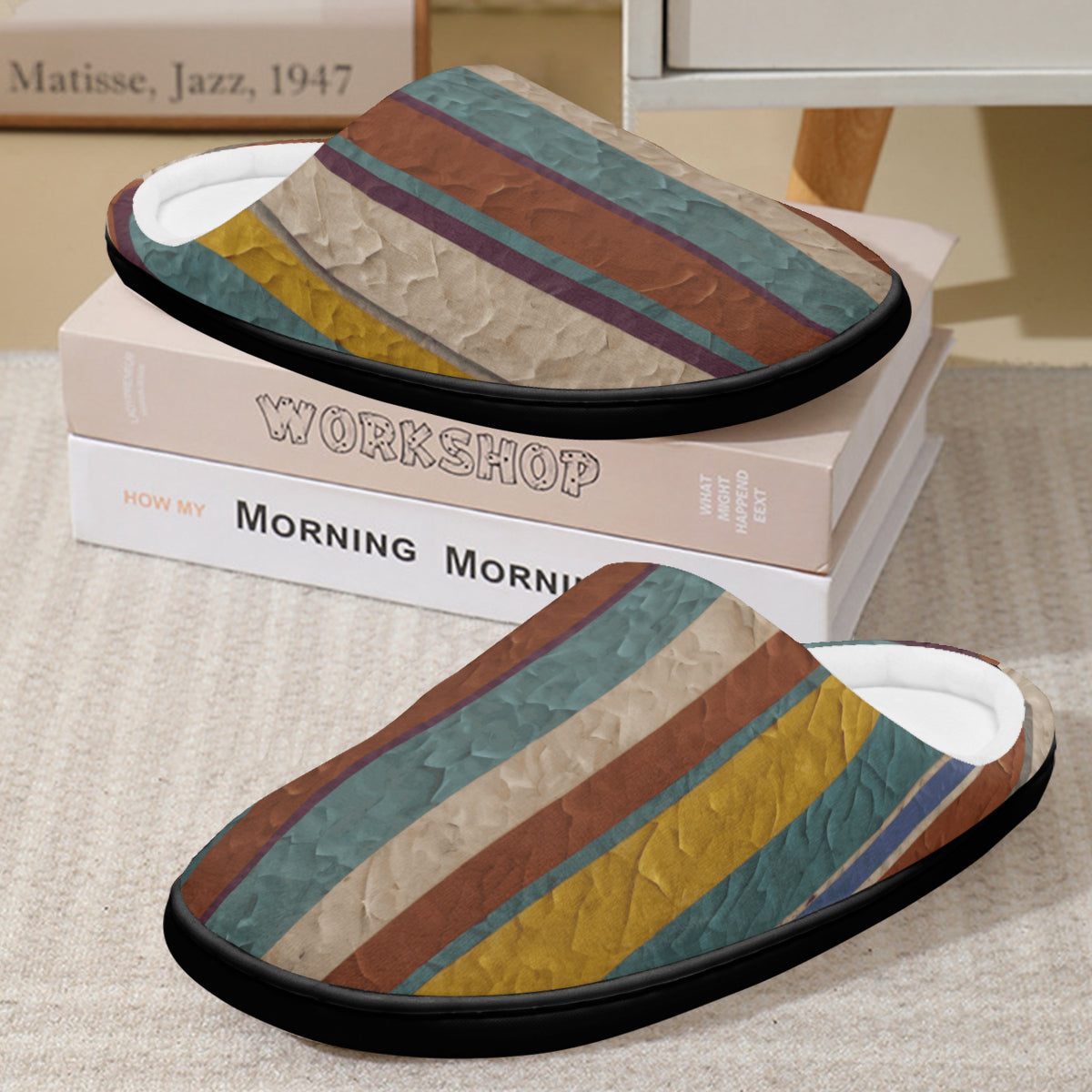Strip Design Personalized Warm Cotton Slippers | Flannel