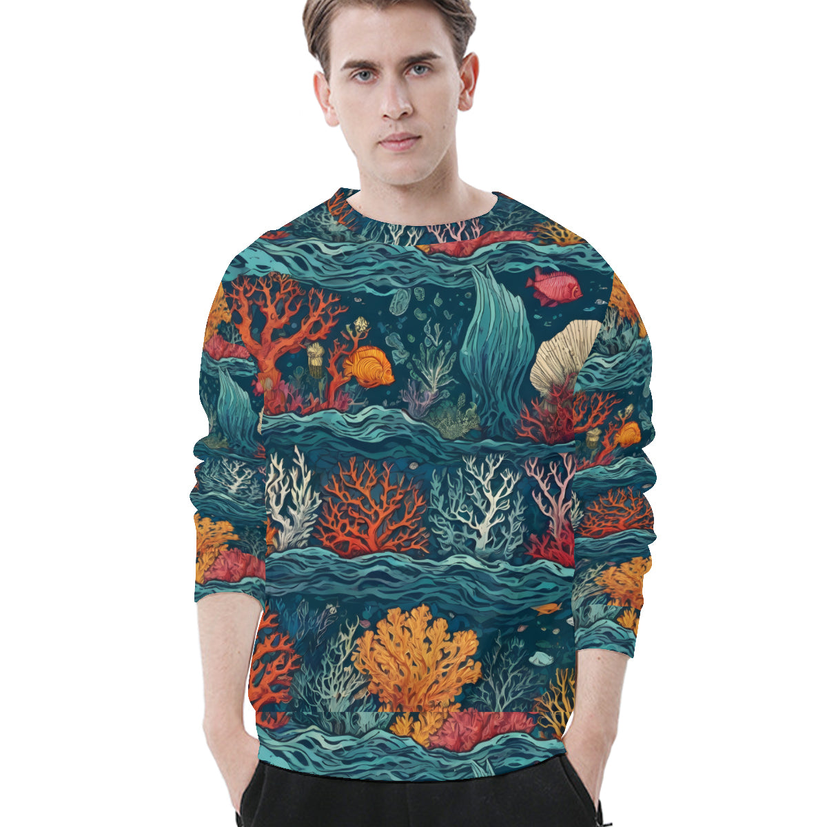 Under Sea Beauty Men's O-Neck EU Size Long-Sleeved T-Shirt | 180GSM Cotton