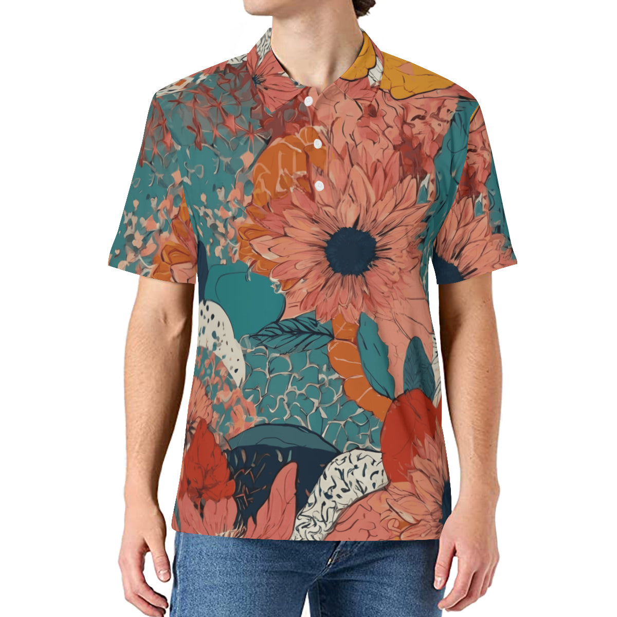 Awesome Floral Men's Premium European Size POLO Shirt | 95% Polyester+5% Spandex