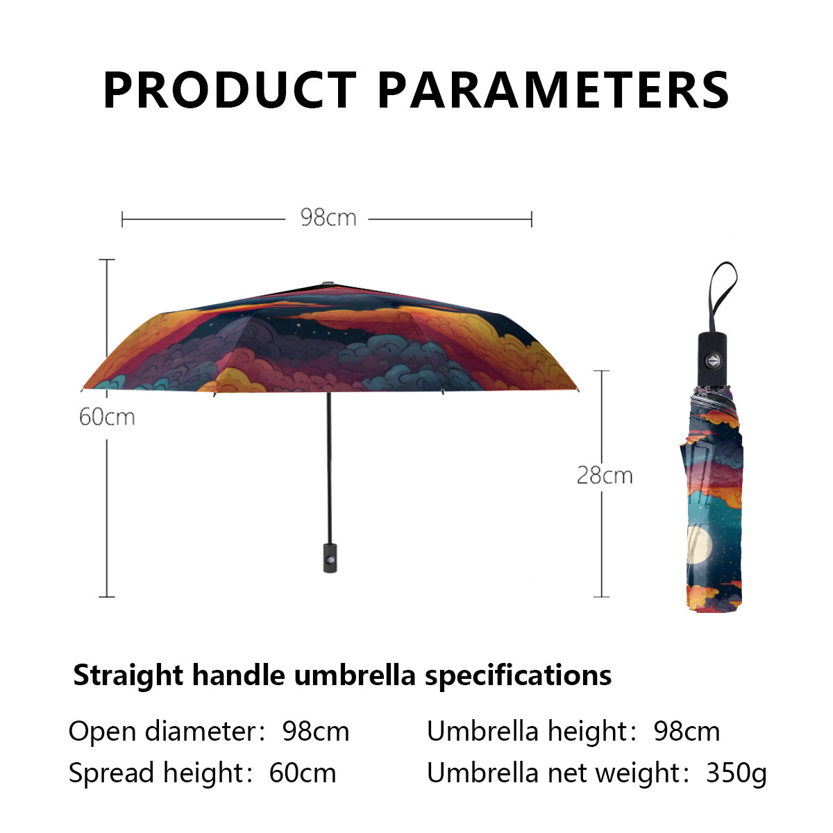 Sky Beauty Abstract Automatic Tri-Fold Black Rubber Umbrella (Outside Printing)|Polyester