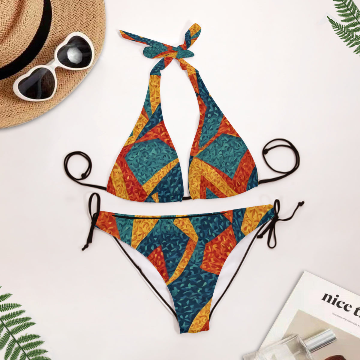 Abstract Pattern Bikini Swimsuit (Multi-Faceted Design)|Polyester+Spandex