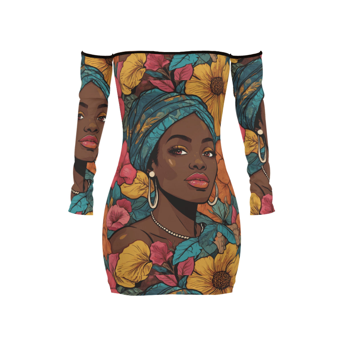 Melanin Queen Women's Off-shoulder Back Lace-up Dress | Polyester