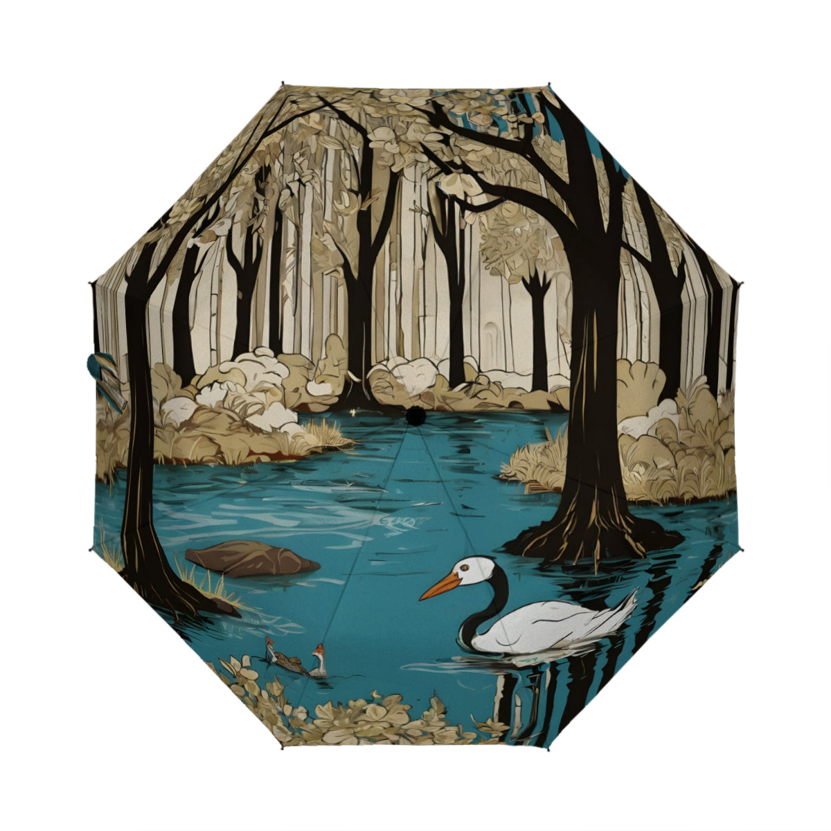 Landscape Wonder Automatic Tri-Fold Black Rubber Umbrella (Outside Printing)|Polyester