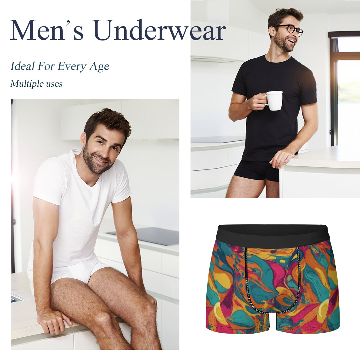 Colorful Pattern Men's Underwear (Front and Back Design)丨Polyester