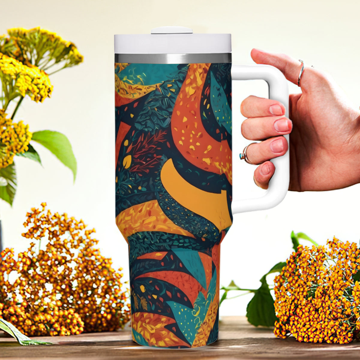 Abstract Beauty Large Capacity Tumbler with Handle
