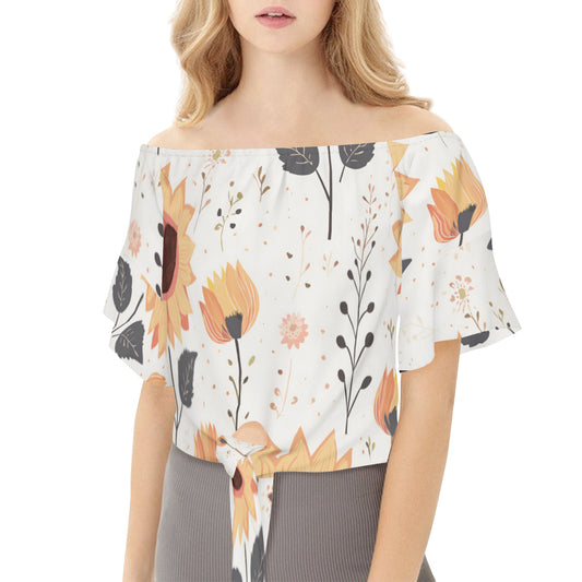 Floral Beauty Women's One-shoulder Tie Short Sleeves T-shirt