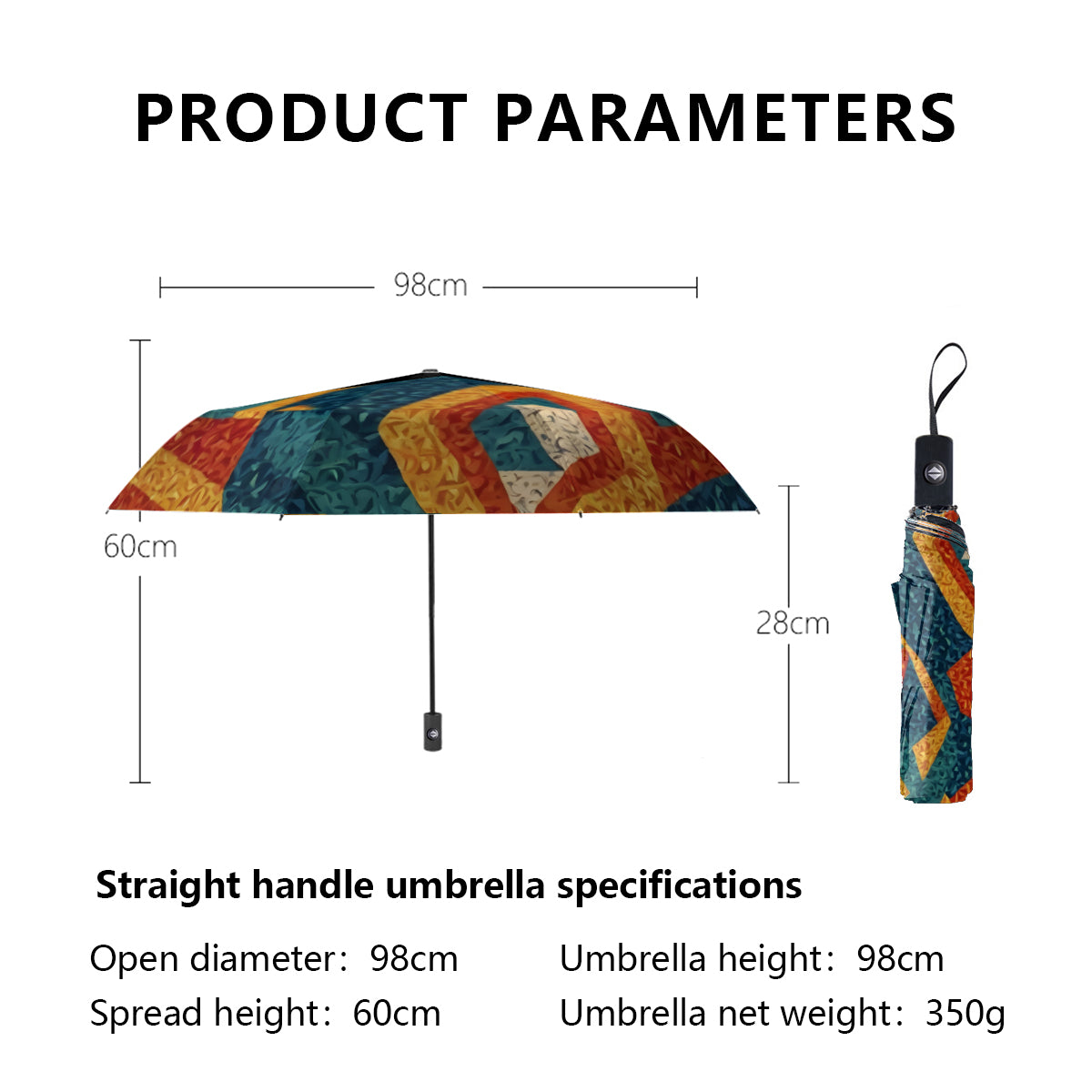 Abstract Pattern Automatic Tri-Fold Black Rubber Umbrella (Outside Printing)|Polyester