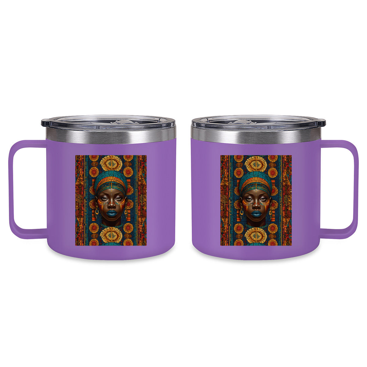 Melanin Image Reversible Patterned Insulated Tumbler Coffee Mug with Handle (410ml/14oz) | Stainless Steel 304