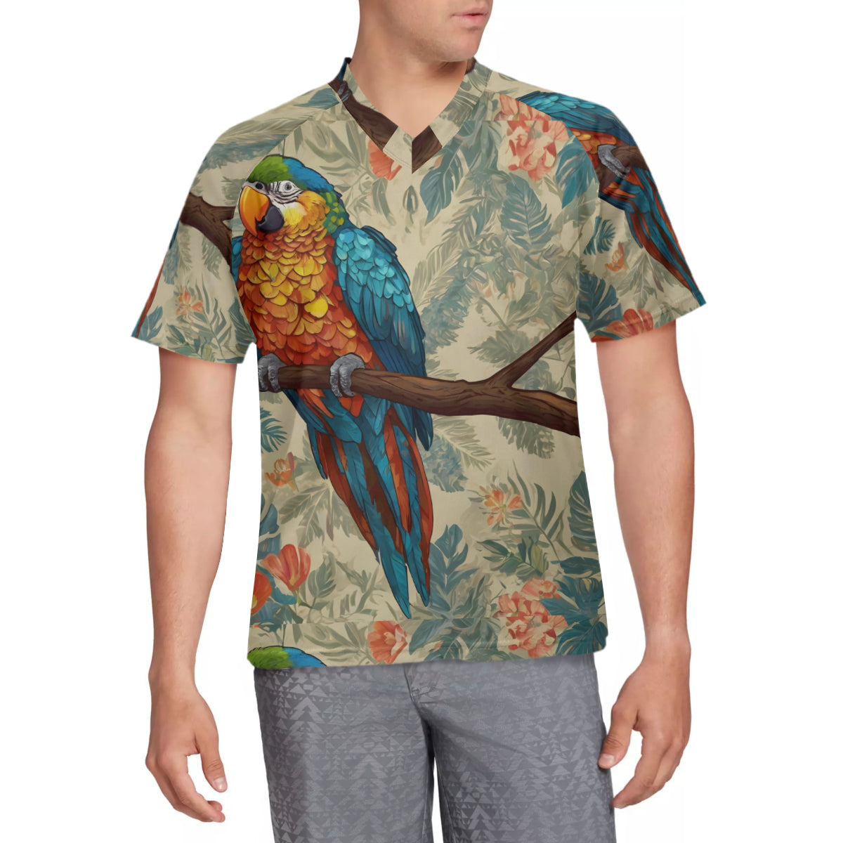 Parrot Design All-Over Print Men's V-Neck T-Shirt Men's Jersey | Polyester