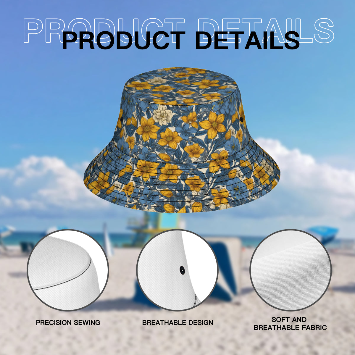 Abstract Yellow Floral Fisherman Hat | Polyester