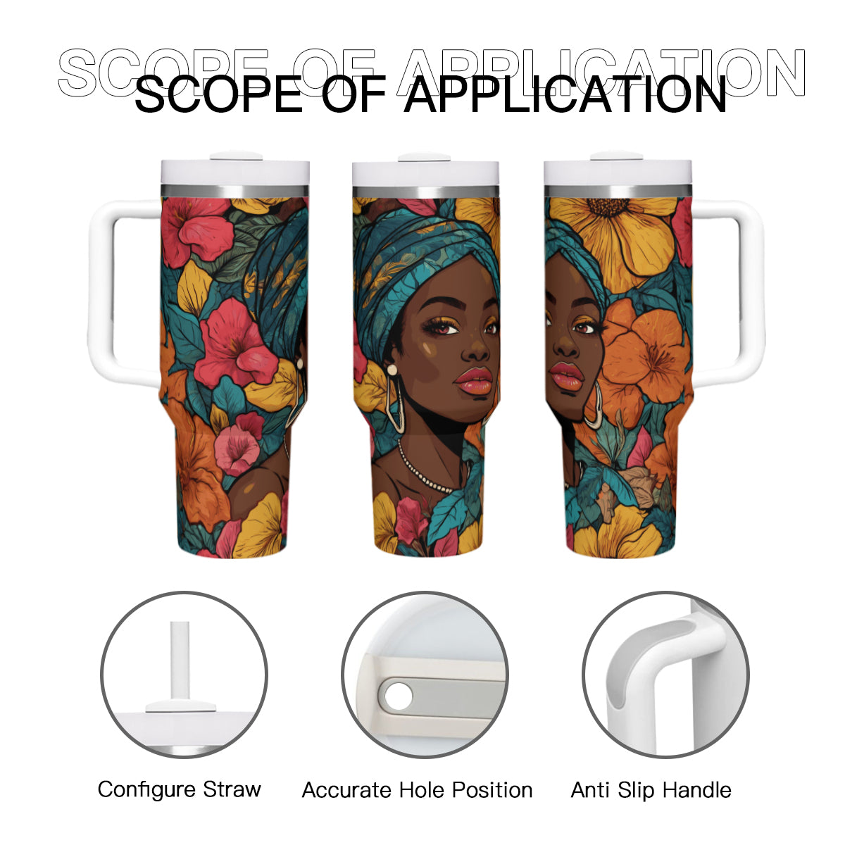 Melanin Queen Large Capacity Tumbler with Handle(1100ml/40oz) | Stainless Steel 304