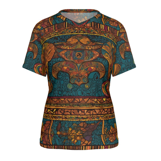 African Design Women's V-Neck Short Sleeve T-Shirt | Polyester