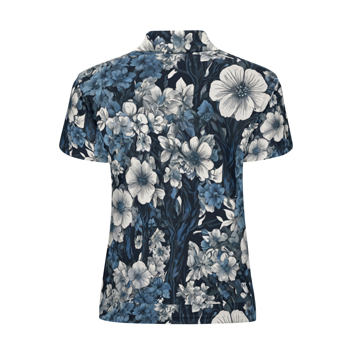 Floral Blue Women's Short-Sleeved Polo Shirt