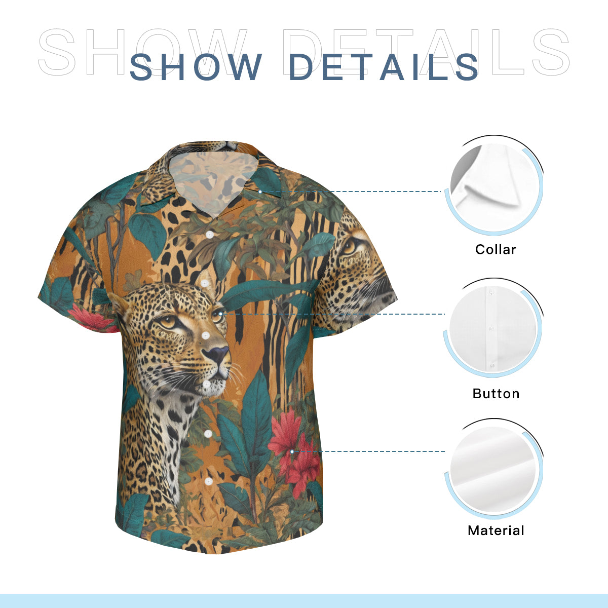 Warrior Leopard All-Over Print Hawaiian Shirt（No chest pocket) | Polyester