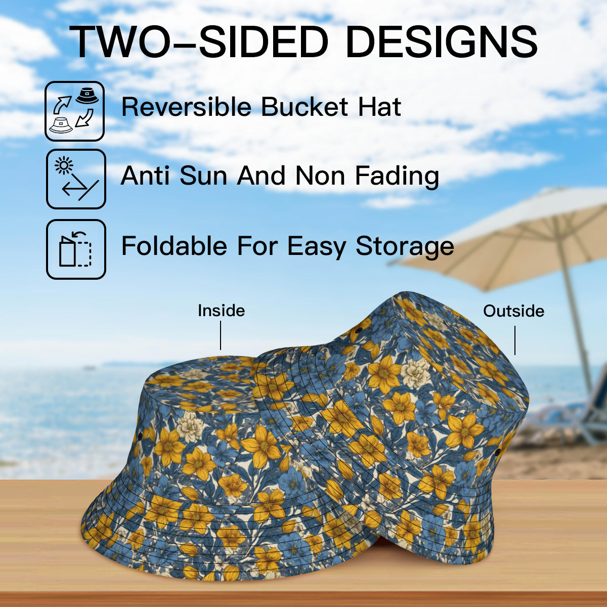 Abstract Yellow Floral Fisherman Hat | Polyester