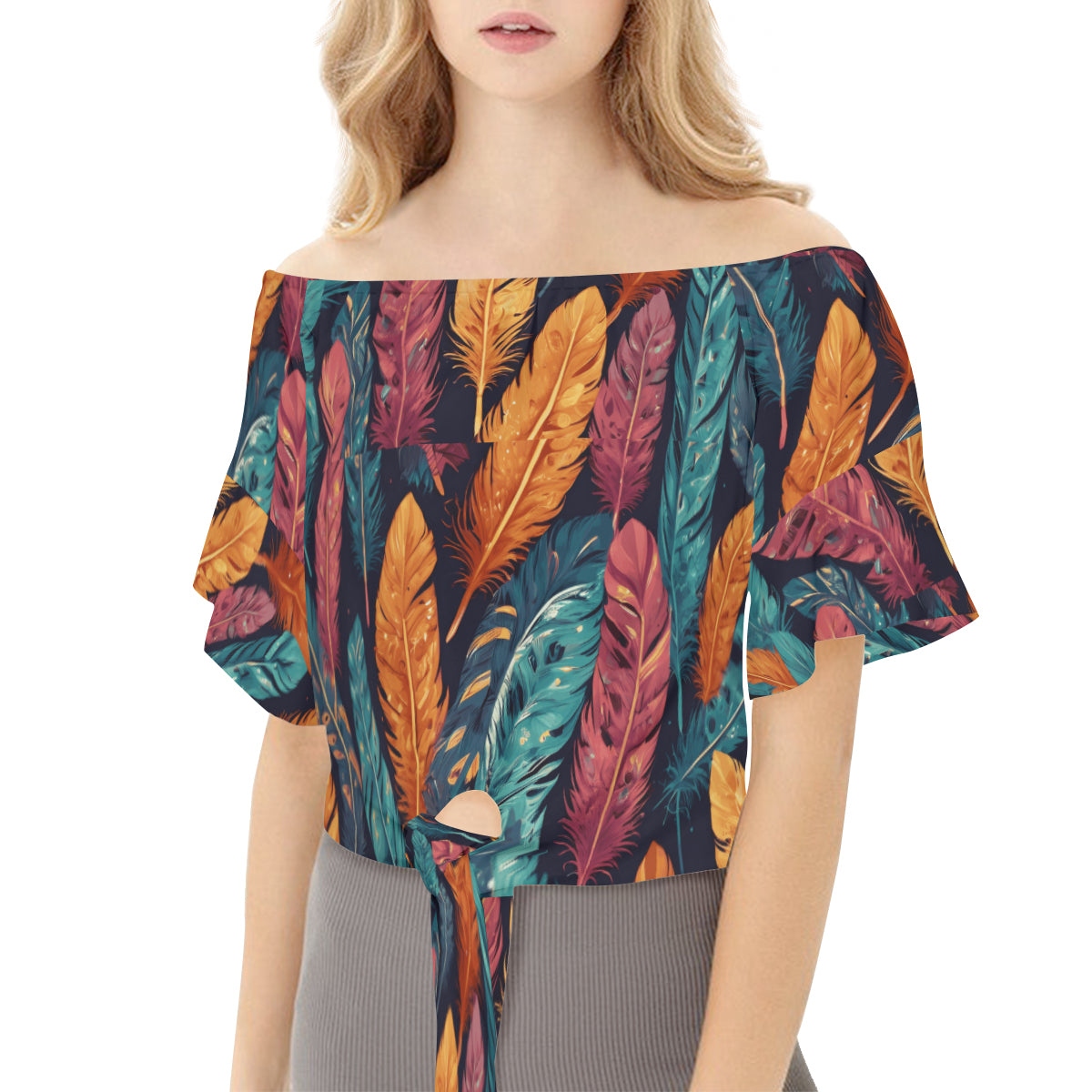 Ember Plums Women's One-shoulder Tie Short Sleeves T-shirt | Polyester