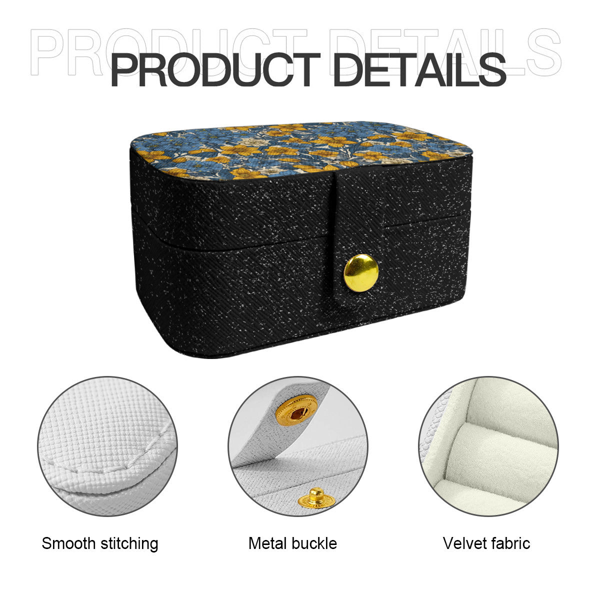 Abstract Yellow Floral Personalized Portable Jewelry Box | PU