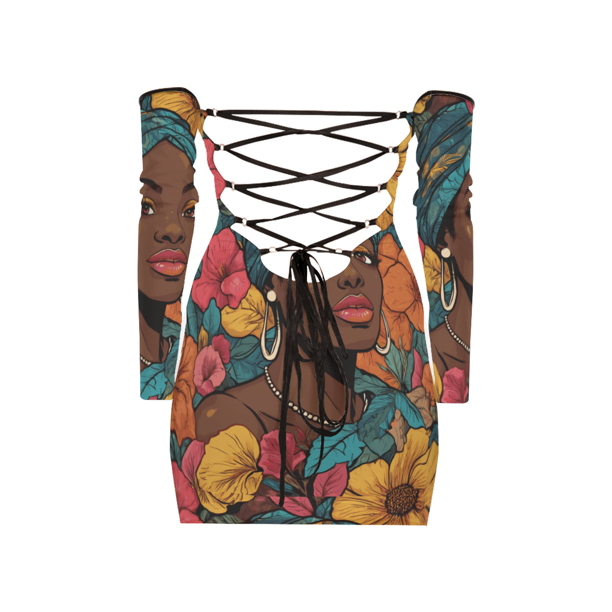 Melanin Queen Women's Off-shoulder Back Lace-up Dress | Polyester