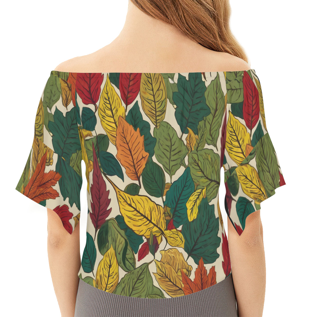 Awesome Leaves Women's One-shoulder Tie Short Sleeves T-shirt | Polyester