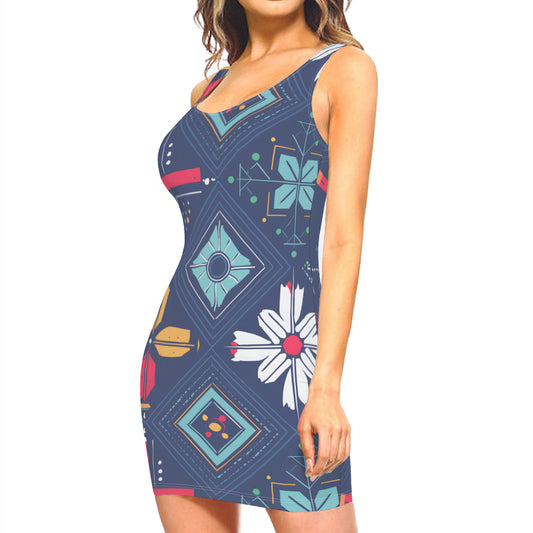 Abstract Sleeveless Slim-Fit Euro-Size Tank Slip Dress
