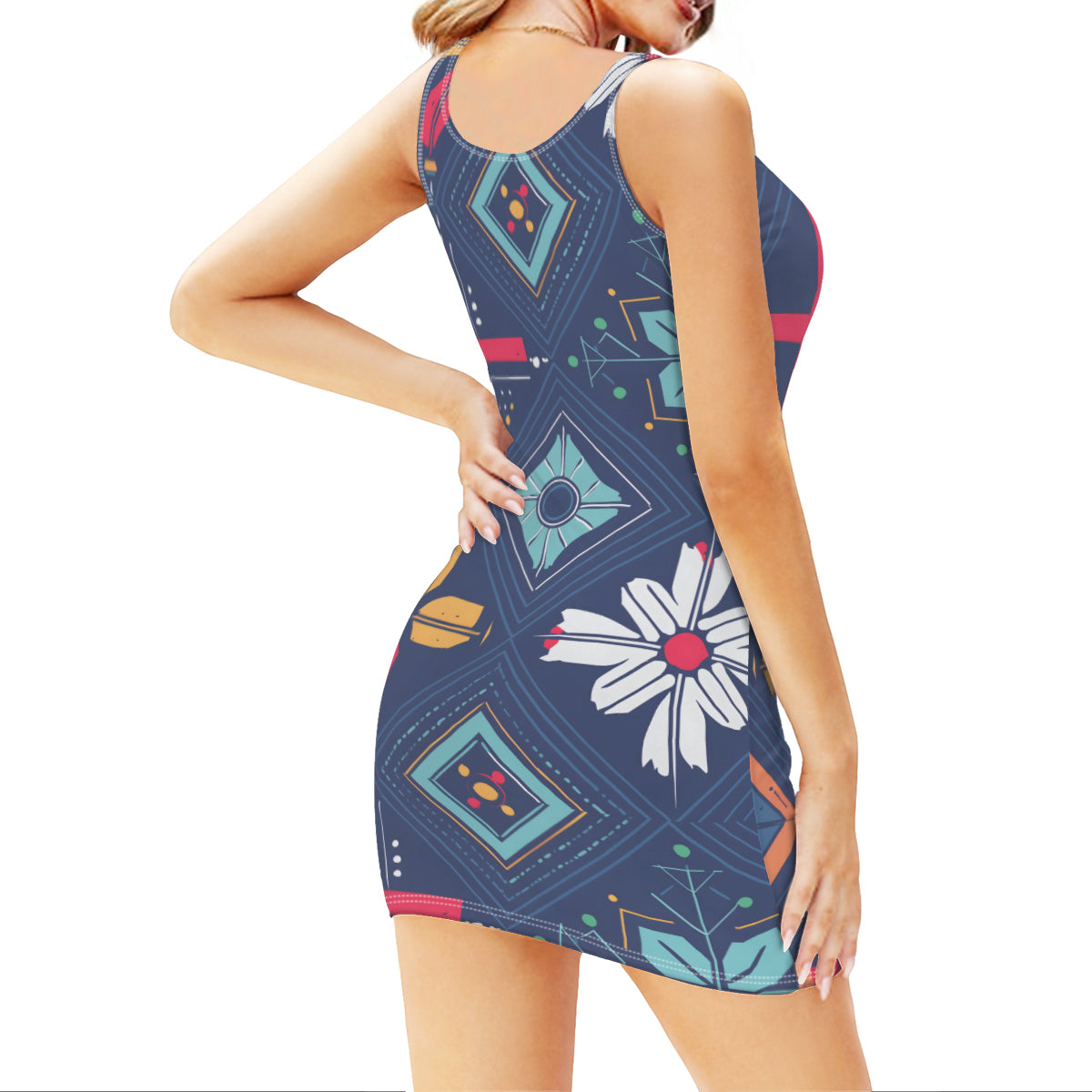 Abstract Sleeveless Slim-Fit Euro-Size Tank Slip Dress