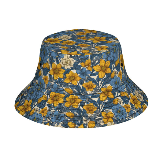 Abstract Yellow Floral Fisherman Hat | Polyester