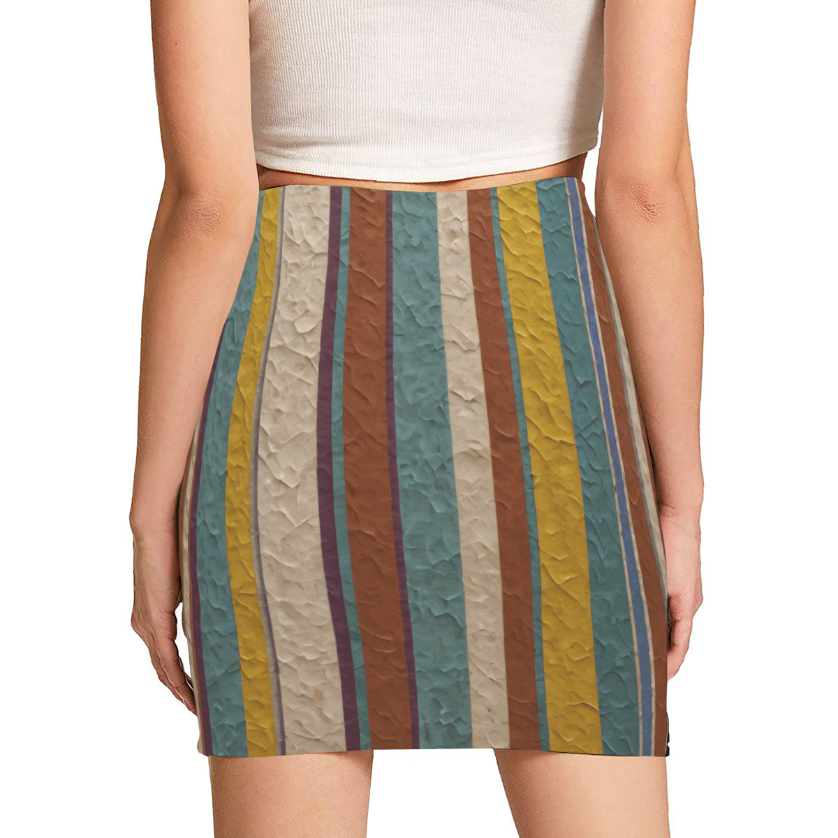 Strip Design Wrap Hip Skirt｜Polyester