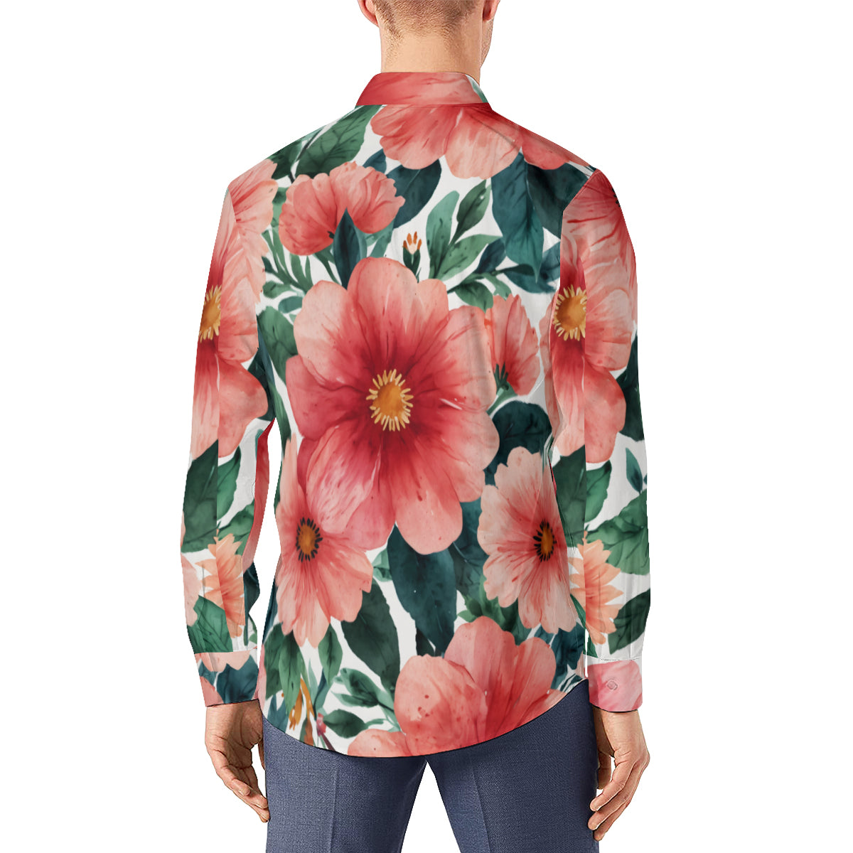 Floral Men's Classic Long-Sleeved Shirt | Polyester