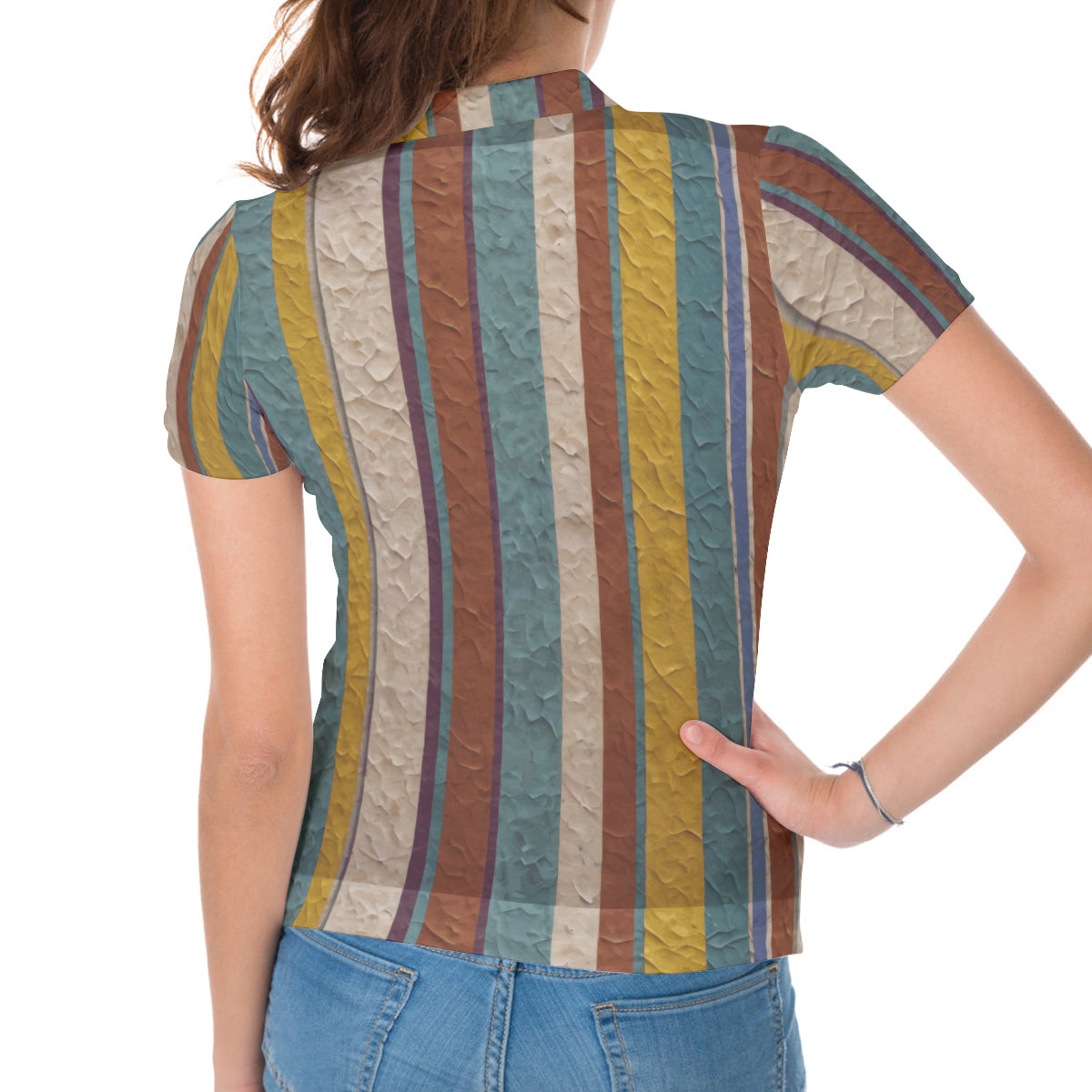 Strip Design Women's Short-Sleeved Polo Shirt