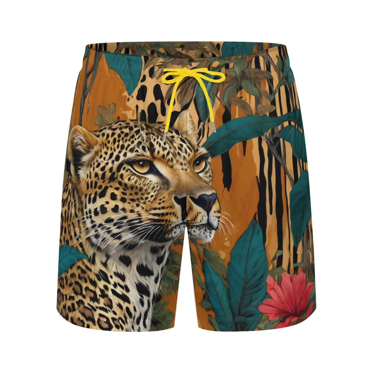 Warrior Leopard Men's Casual Shorts Double-Layer Sports Beach Shorts (Multi-Faceted Design) | Polyester