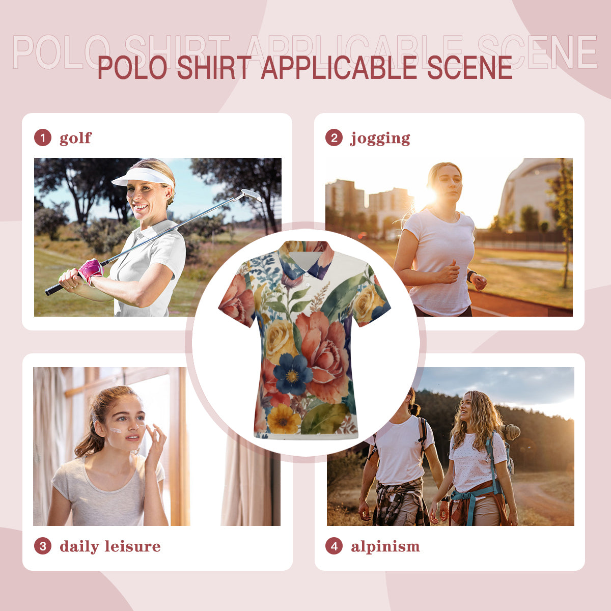 Beautiful Floral Women's Short-Sleeved Polo Shirt